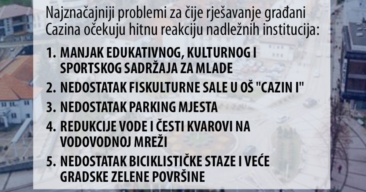 Najznačajniji problemi građana i građanki Cazina