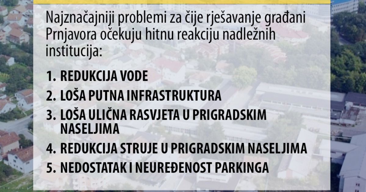 Najznačajniji problemi građana i građanki Prnjavora 